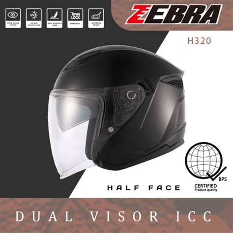 （FERR silver visor）Zebra Motorcycle half face Helmet 3/4 .